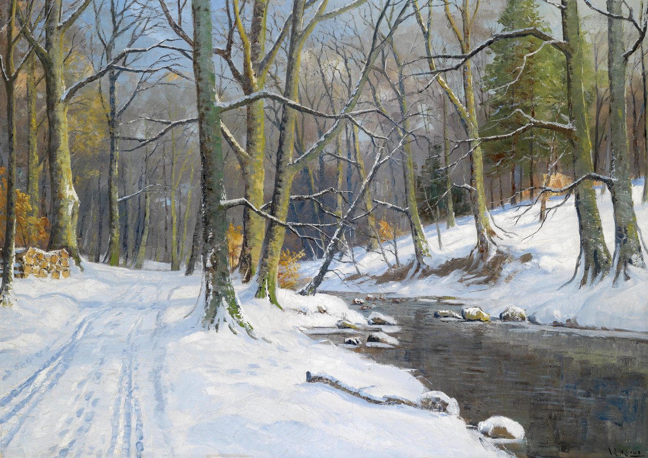 Paisaje de arroyo en invierno de Walter Moras