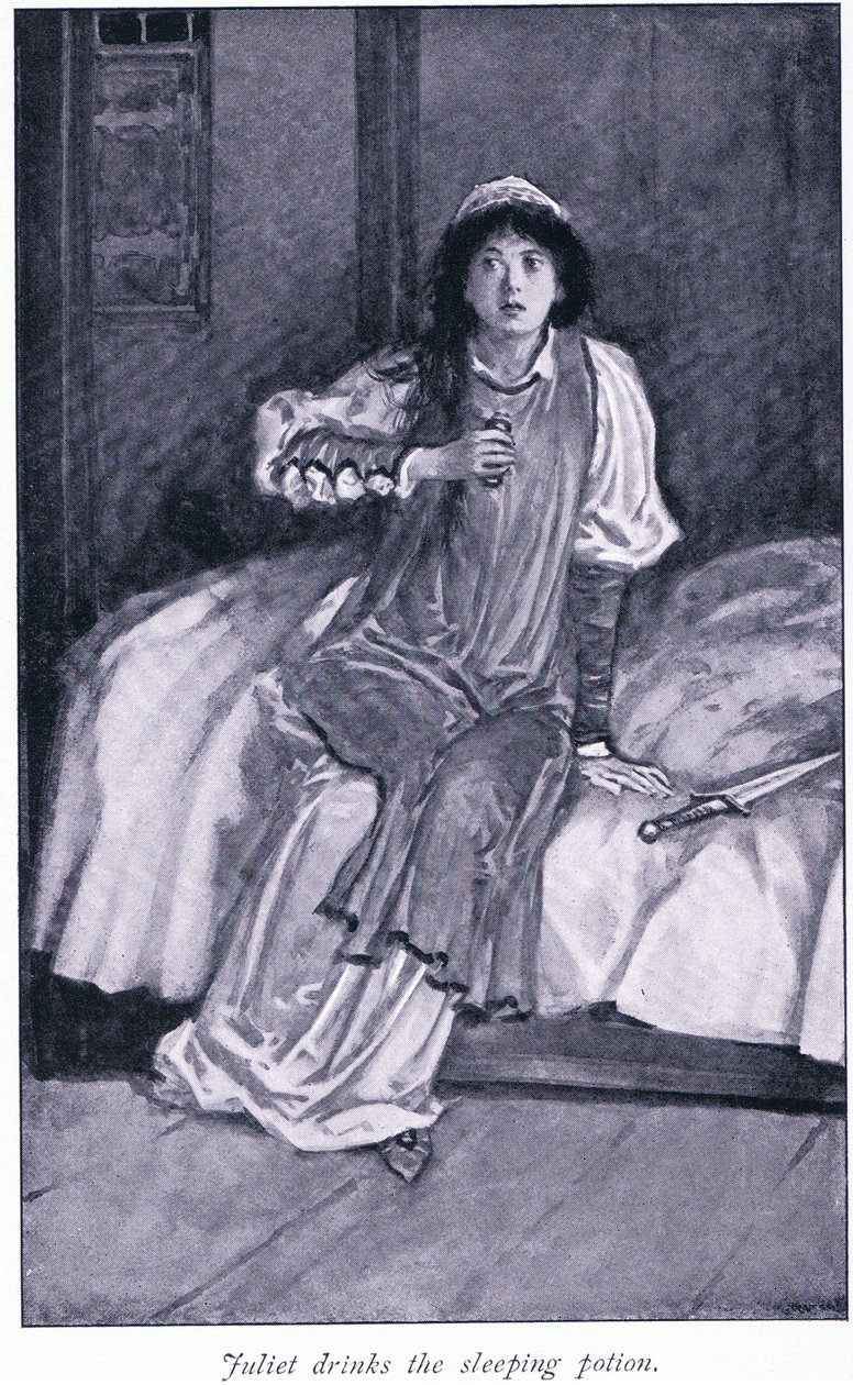 Julieta bebe la poción para dormir de Walter Paget