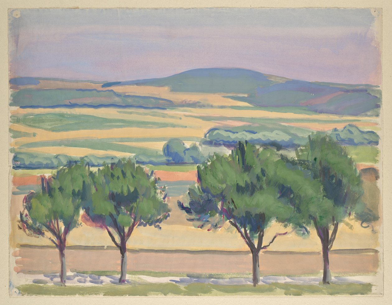 Paisaje montañoso con carretera y árboles de Walther Gamerith