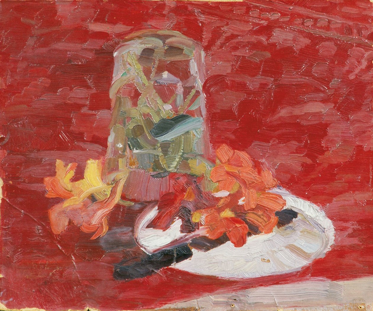 Bodegón con vaso de agua y flores. de Walther Gamerith