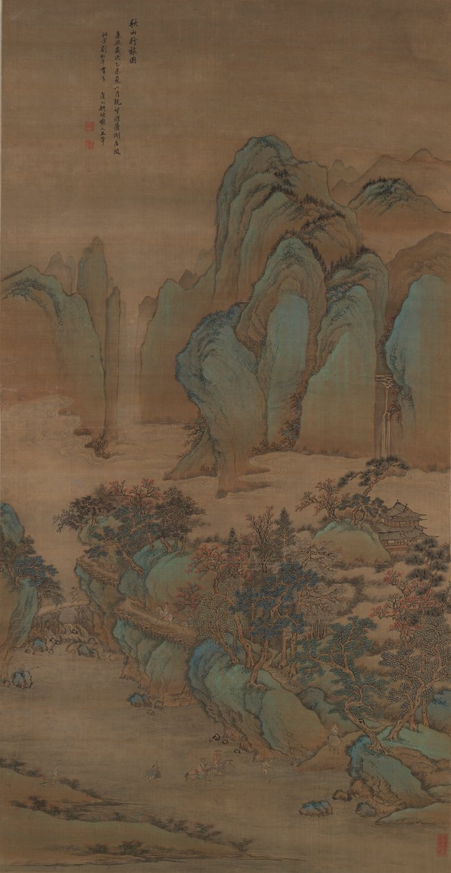 Viajeros en las montañas de otoño de Wang Hui