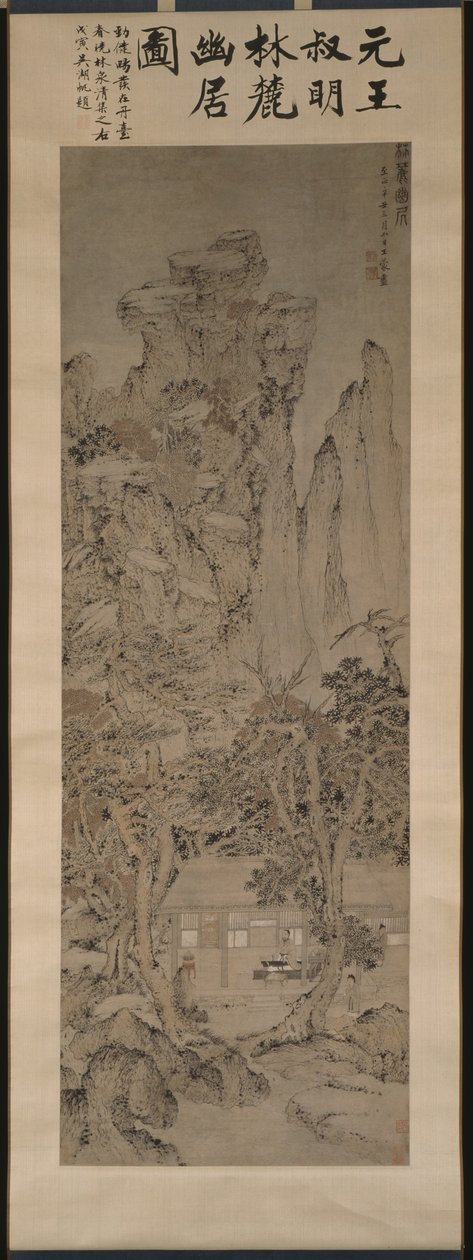 Vida tranquila en una cañada arbolada 林麓幽居圖 de Wang Meng