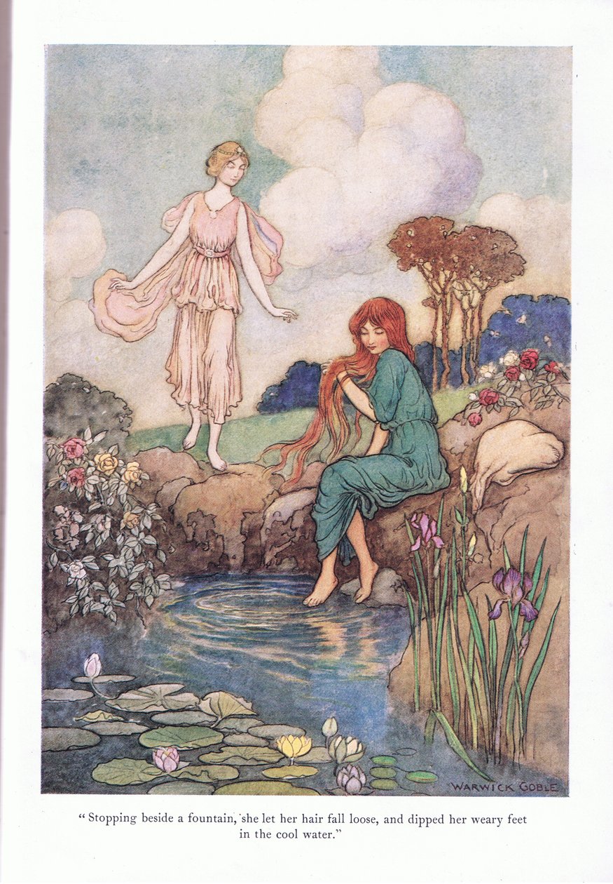 Deteniéndose junto a una fuente de Warwick Goble