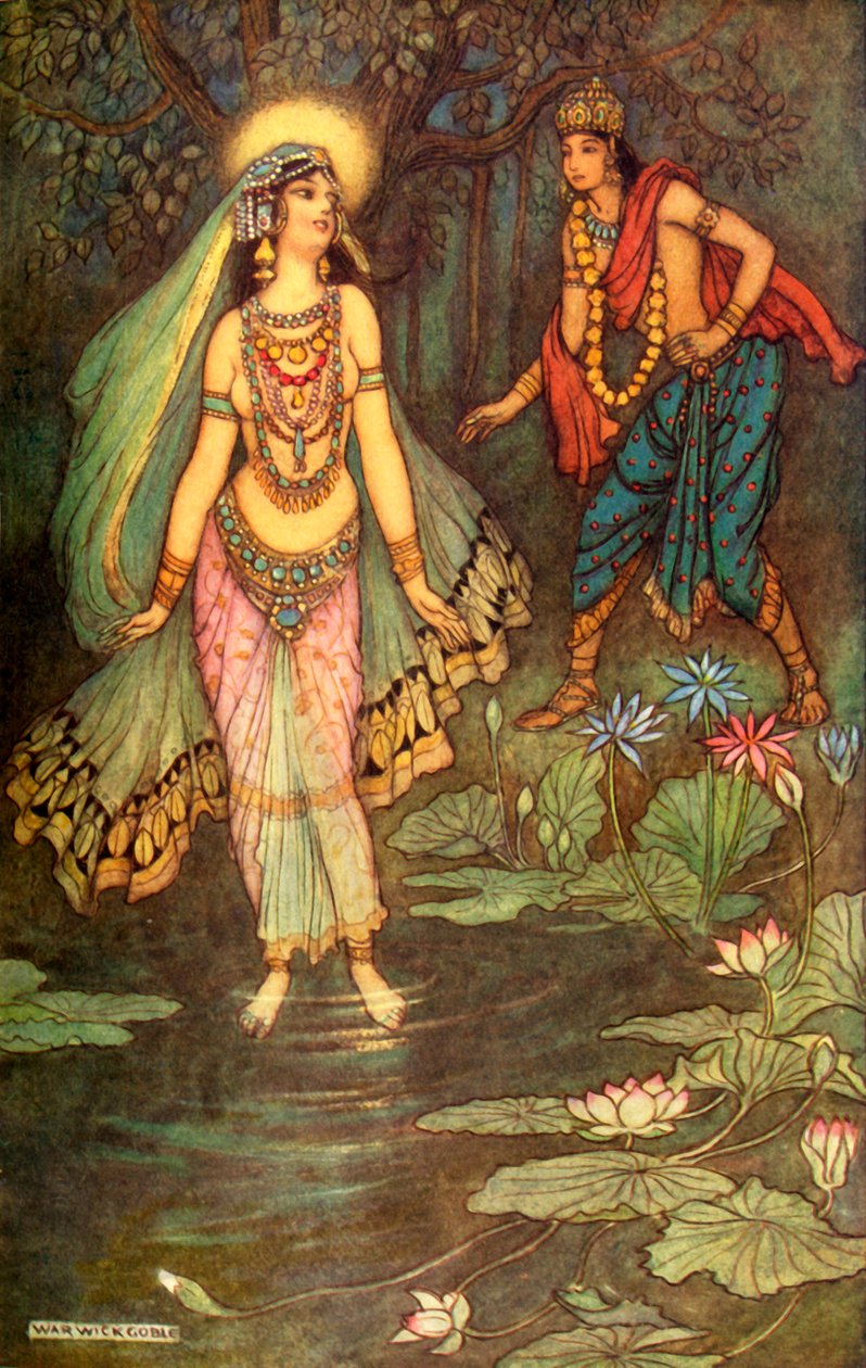 Shantanu se encuentra con la diosa Ganga de Warwick Goble
