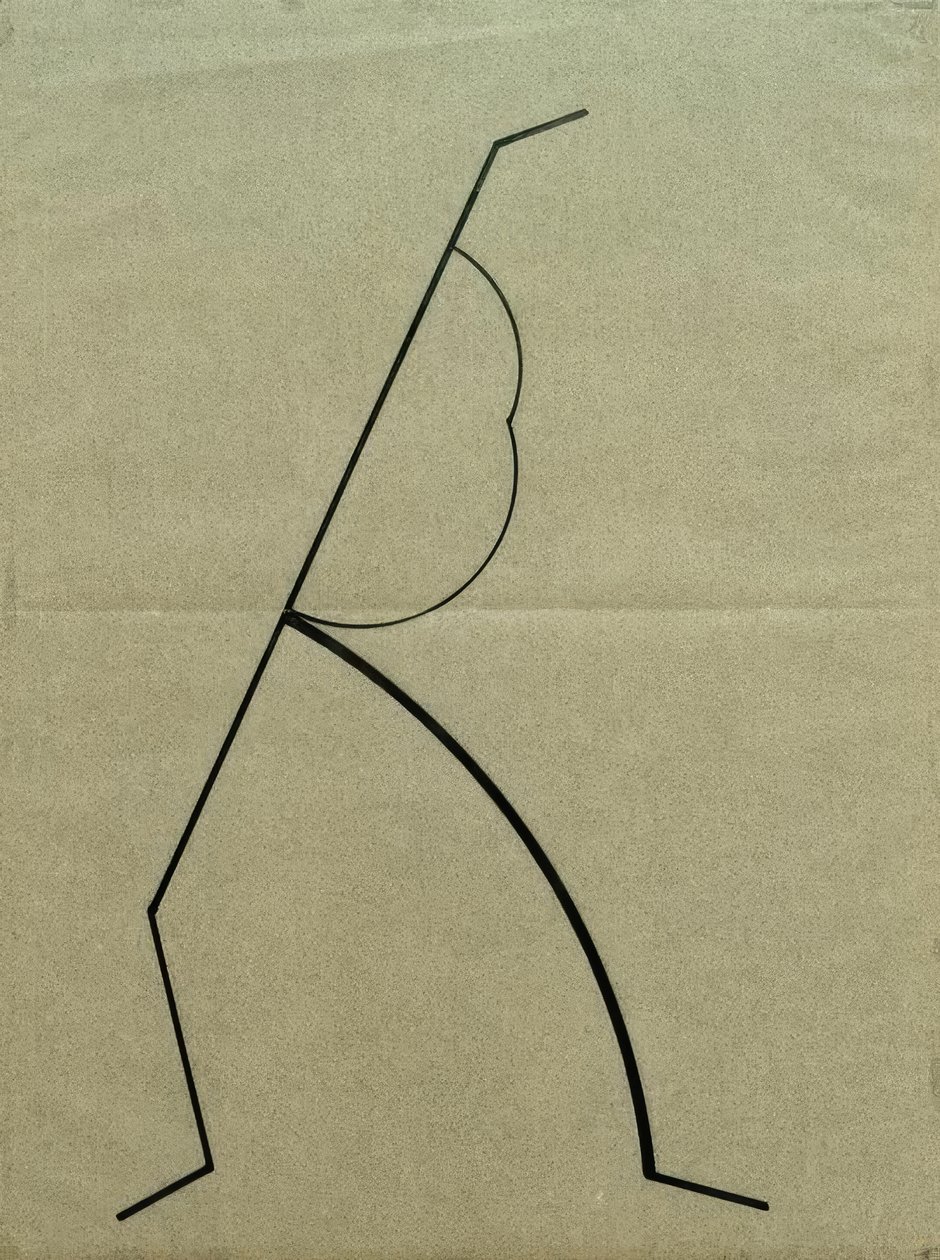 Dibujo Analítico según Fotos de la Bailarina Palucca, Línea Recta Ascendente Apoyada en una Curva Simple de Wassily Kandinsky