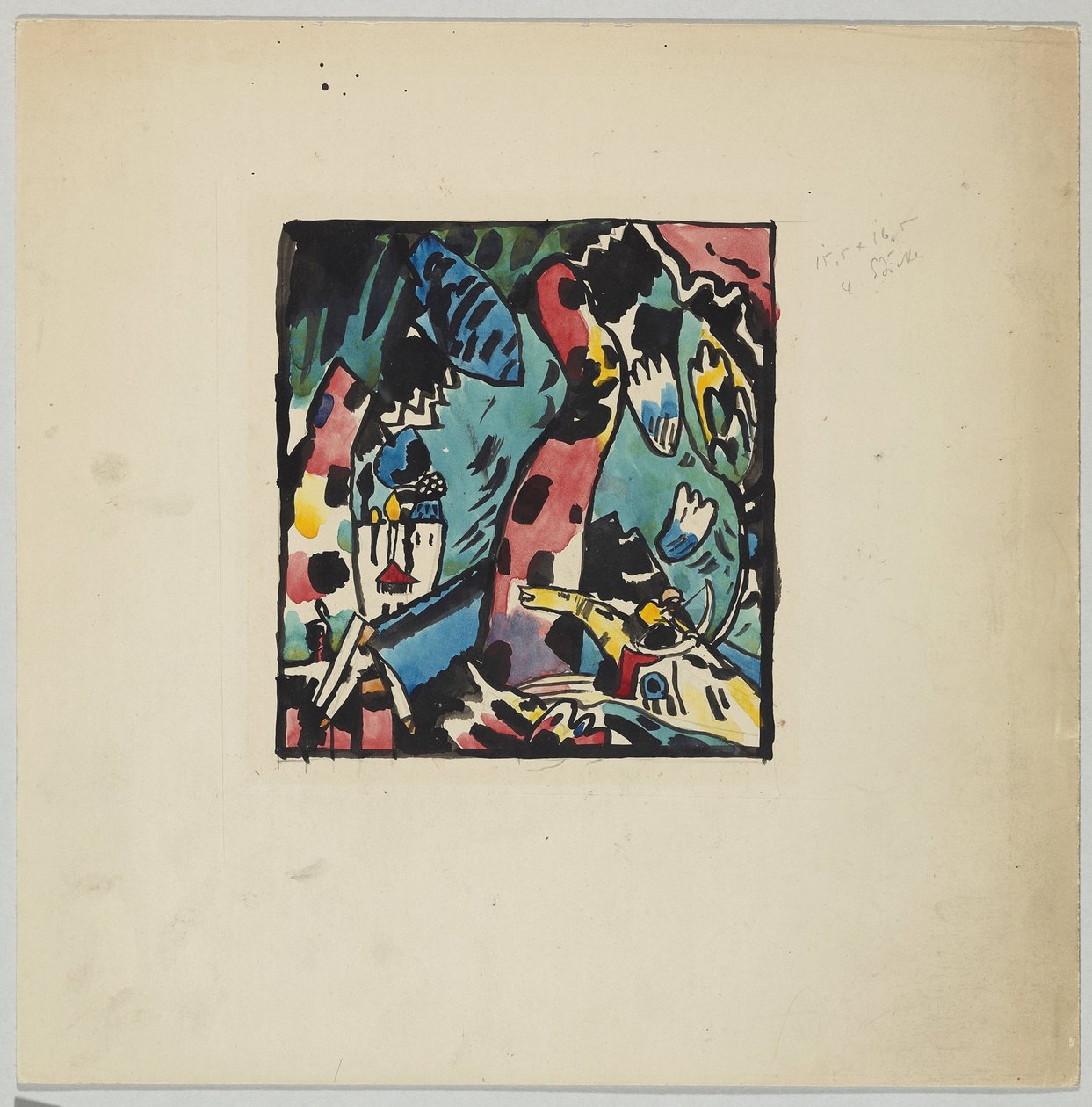 Borrador para la xilografía en color "Arquero" de Wassily Kandinsky