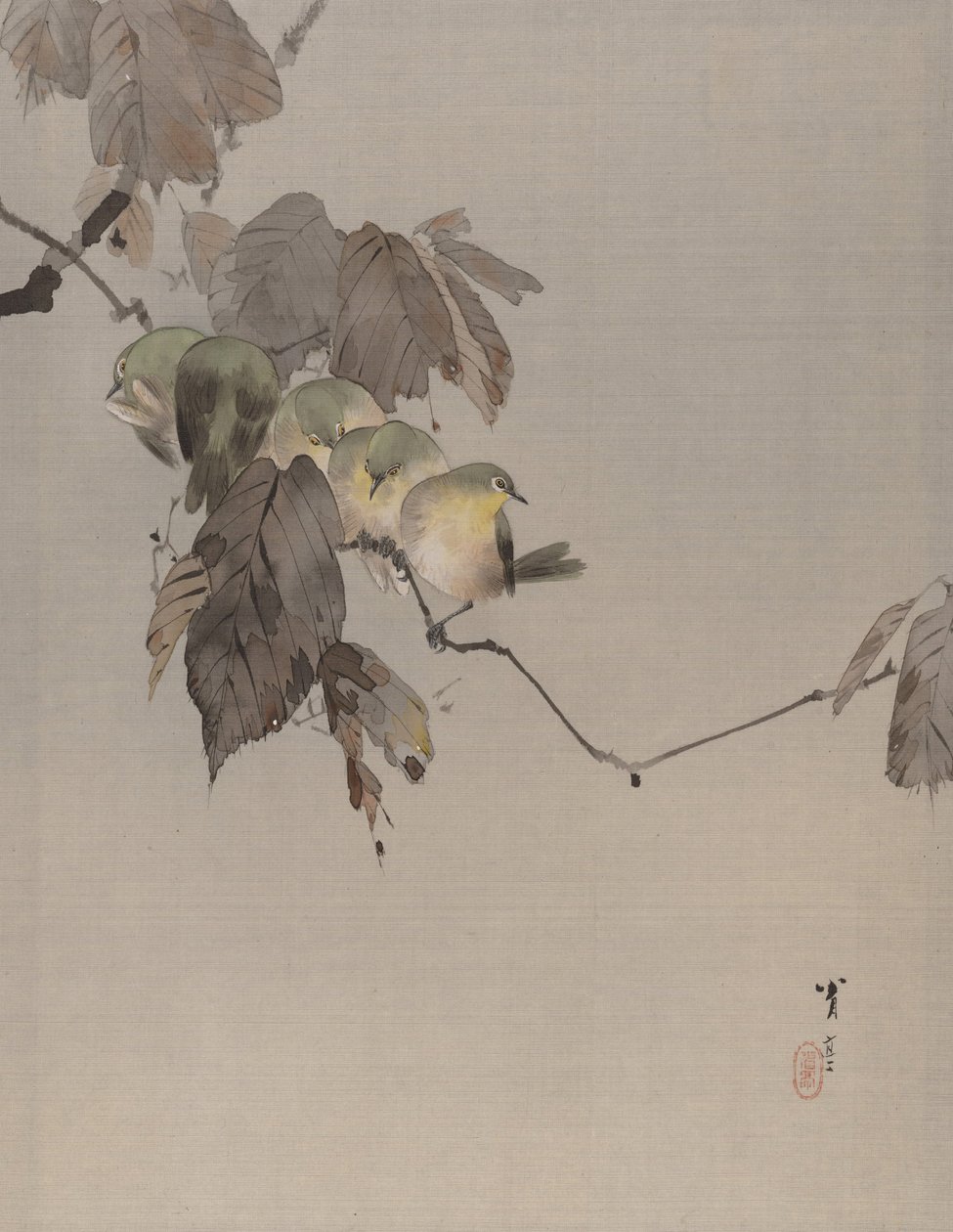 Pájaros en una rama, ca. 1887 de Watanabe Seitei