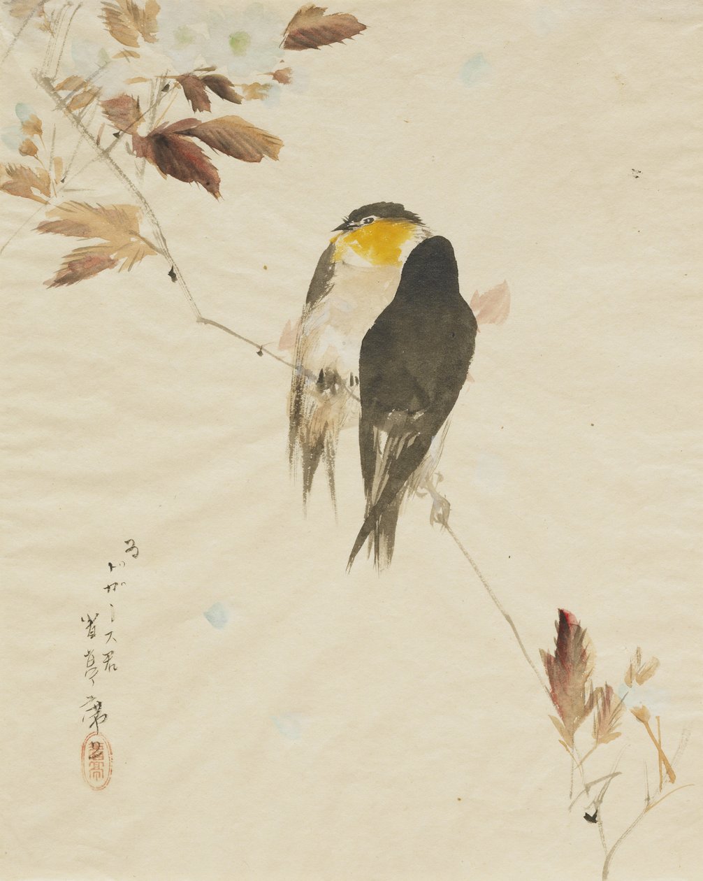 Pájaros en una rama, 1871-1917 de Watanabe Seitei