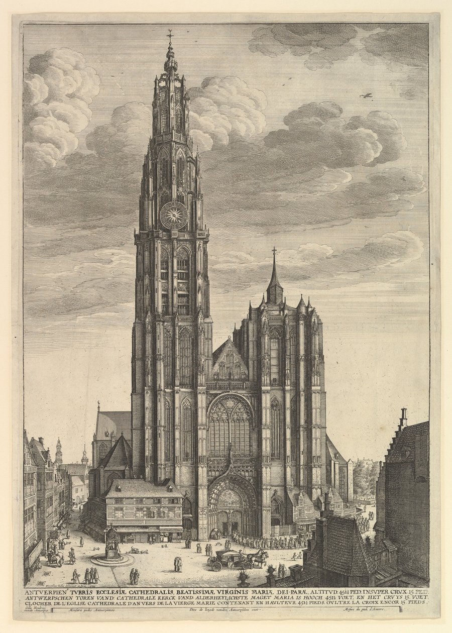 Catedral de Amberes Prospectvs Tvrris Ecclesiæ Cathedralis, 1625-77 de Wenceslaus Hollar