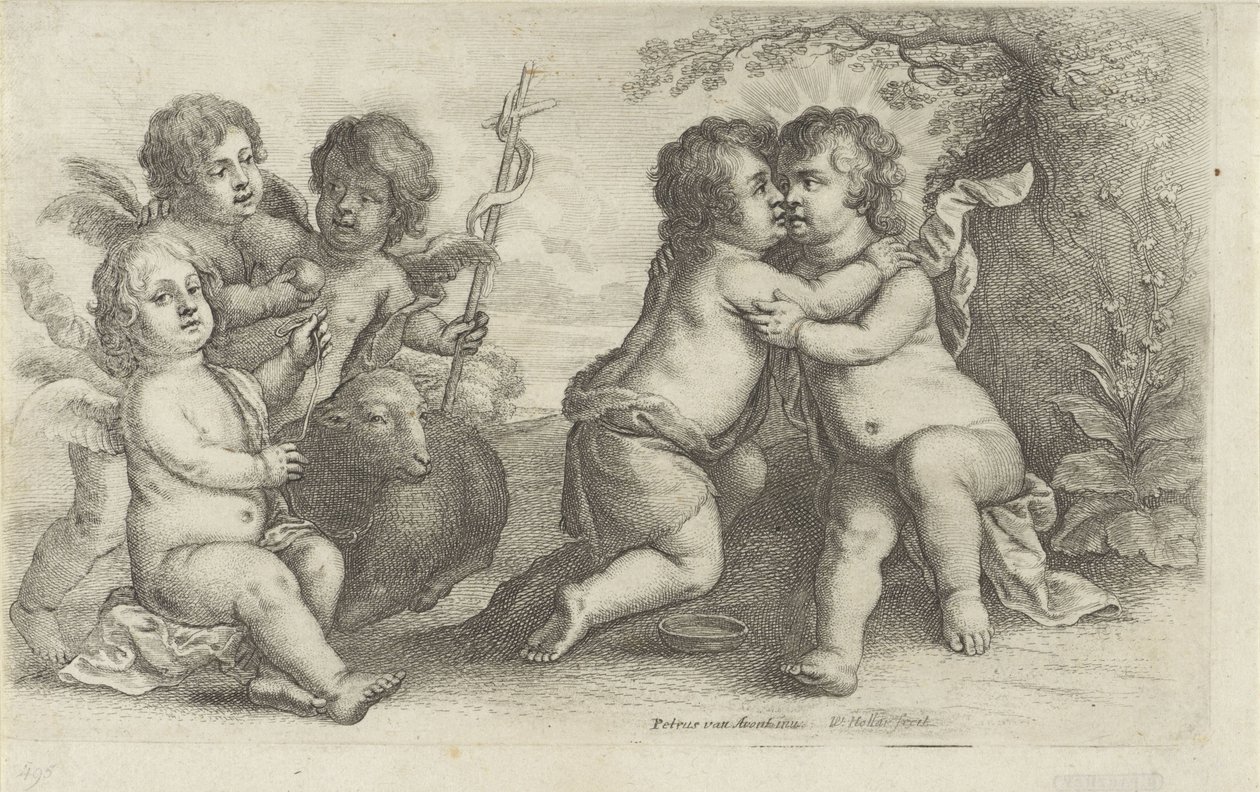 Cristo, Juan y tres Querubines Paedopaegnion (título de la serie) de Wenceslaus Hollar