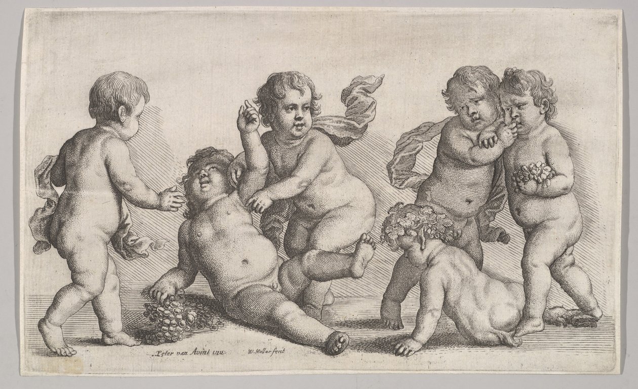 Cinco niños y un sátiro, 1625-77 de Wenceslaus Hollar