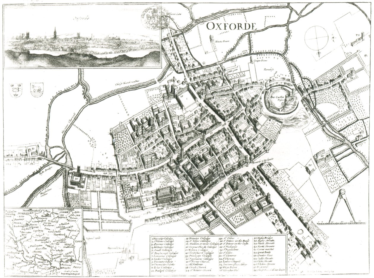 Mapa de Oxford, 1643 de Wenceslaus Hollar
