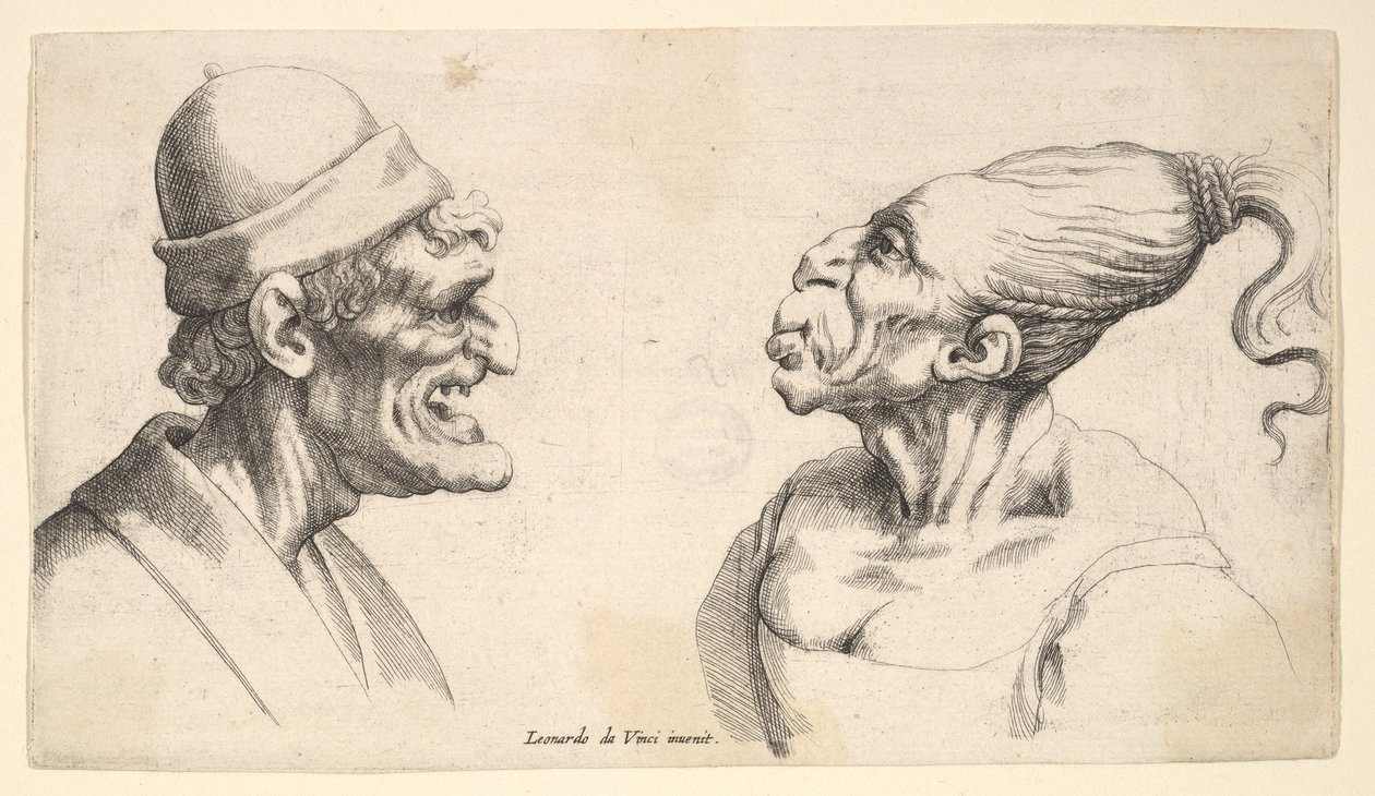 Dos cabezas deformadas, 1625-77 de Wenceslaus Hollar
