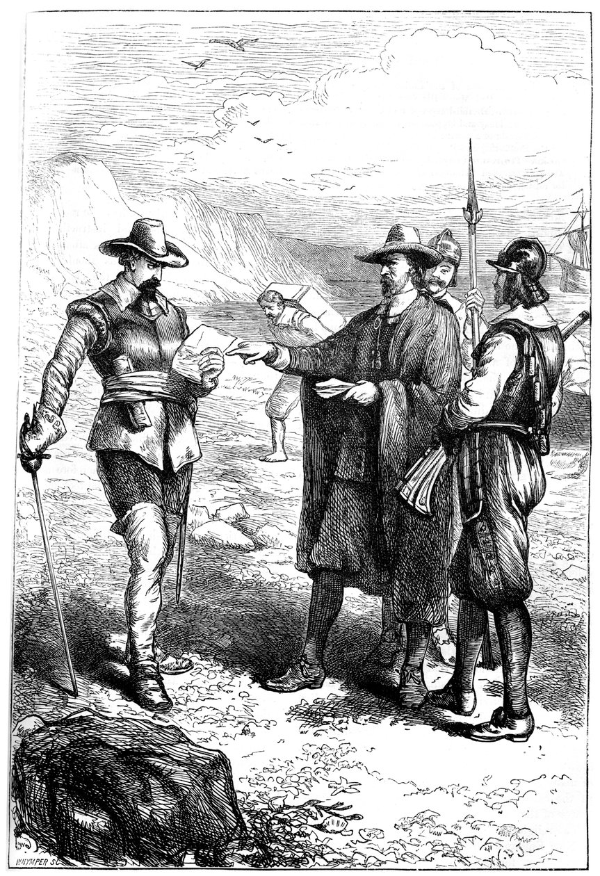 Desembarco de Samuel Gorton en América, c. 1636 c. 1880 de Whymper