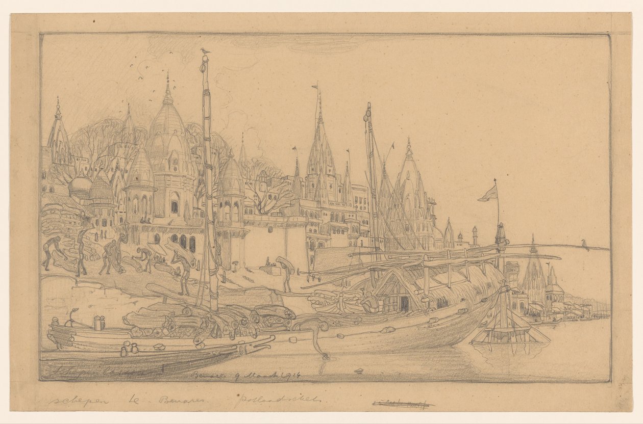Ribera con barcos en Benarés de Wijnand Otto Jan Nieuwenkamp