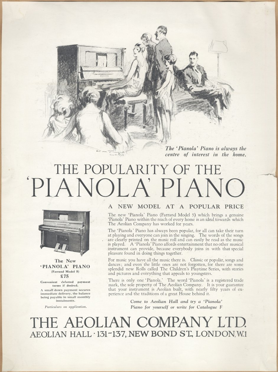 Pianolas de la Compañía Eólica, años 1920 de Wilfred Fryer