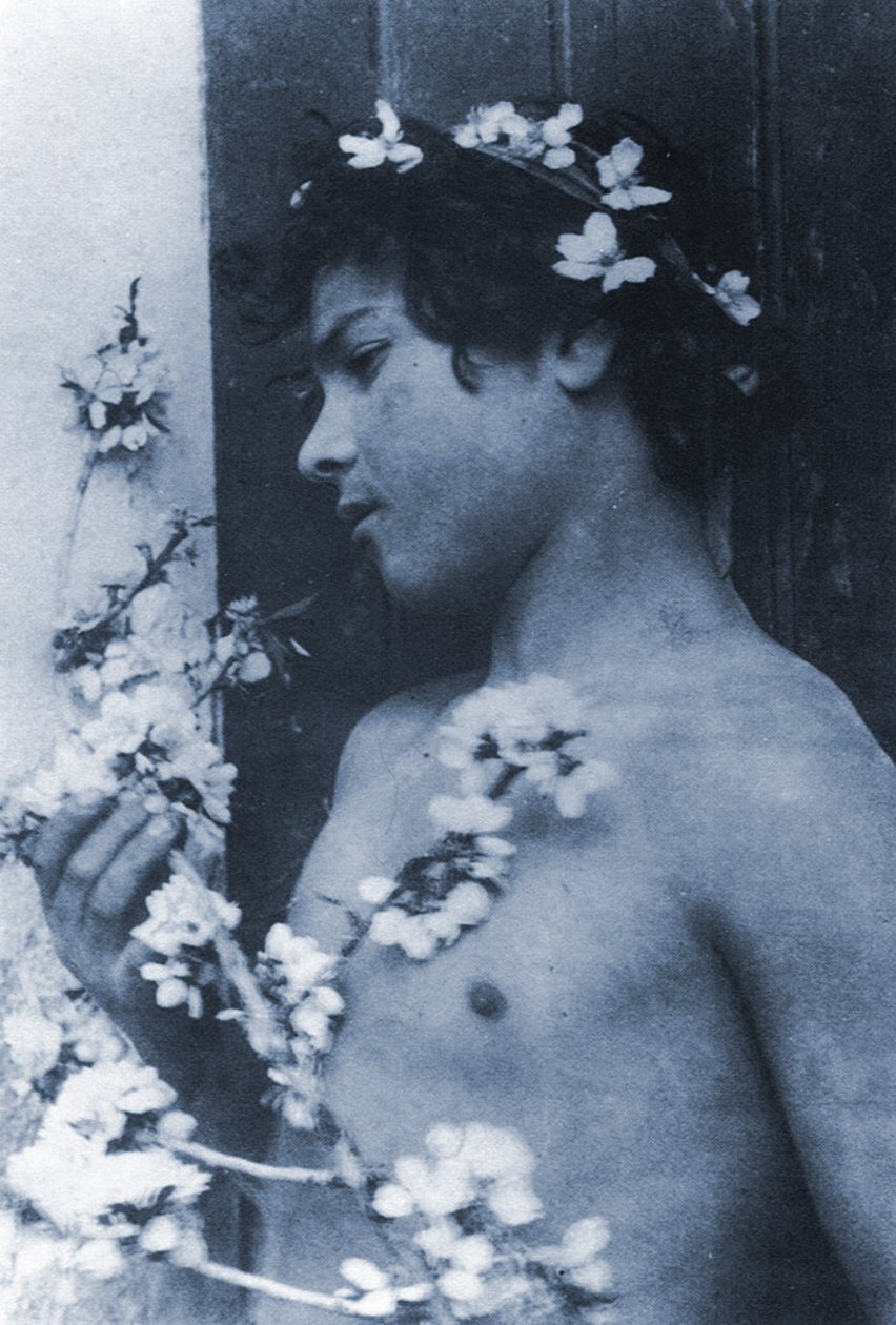 Estudio de un niño con flores en el cabello, c.1899 de Baron Wilhelm von Gloeden