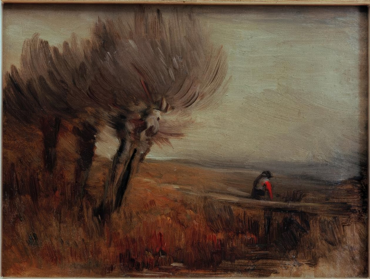 Paisaje llano con tres sauces de Wilhelm Busch