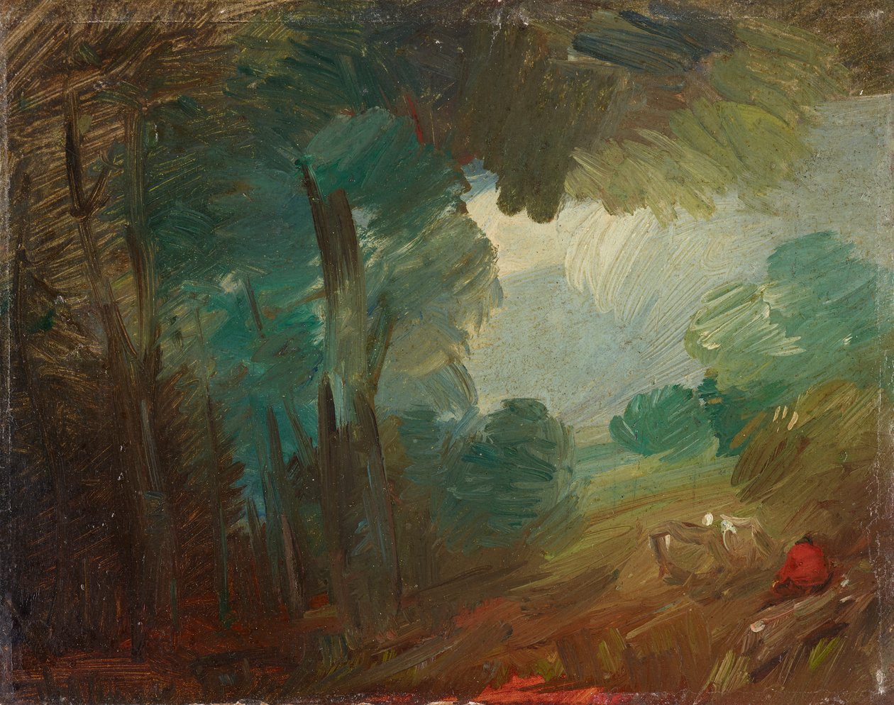 Paisaje forestal con vacas y granjeros. de Wilhelm Busch