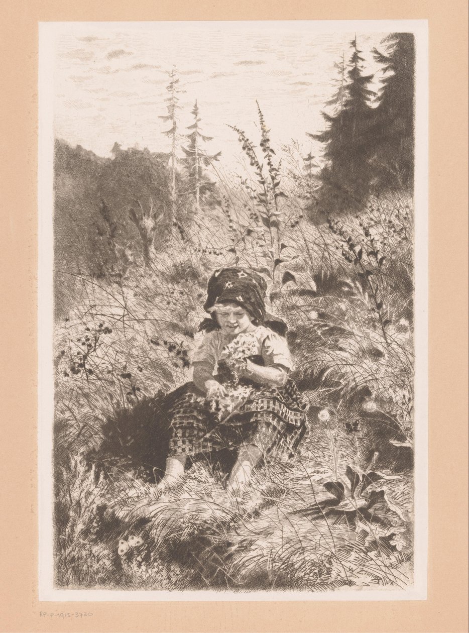 niña sentada en un prado de Wilhelm Carl August Zimmer