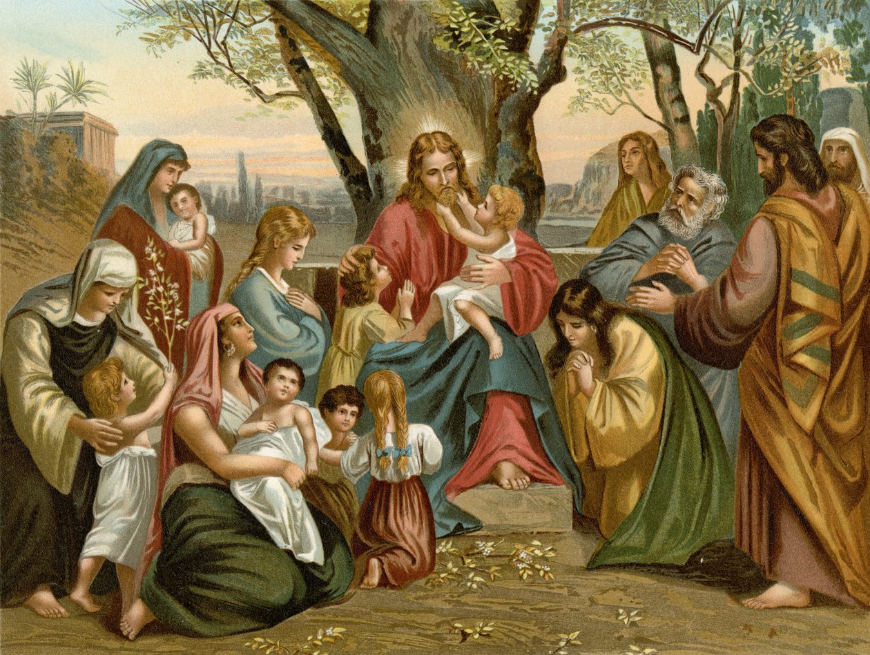 Jesús bendiciendo a los niños (litografía en color) de Wilhelm Ebbinghaus
