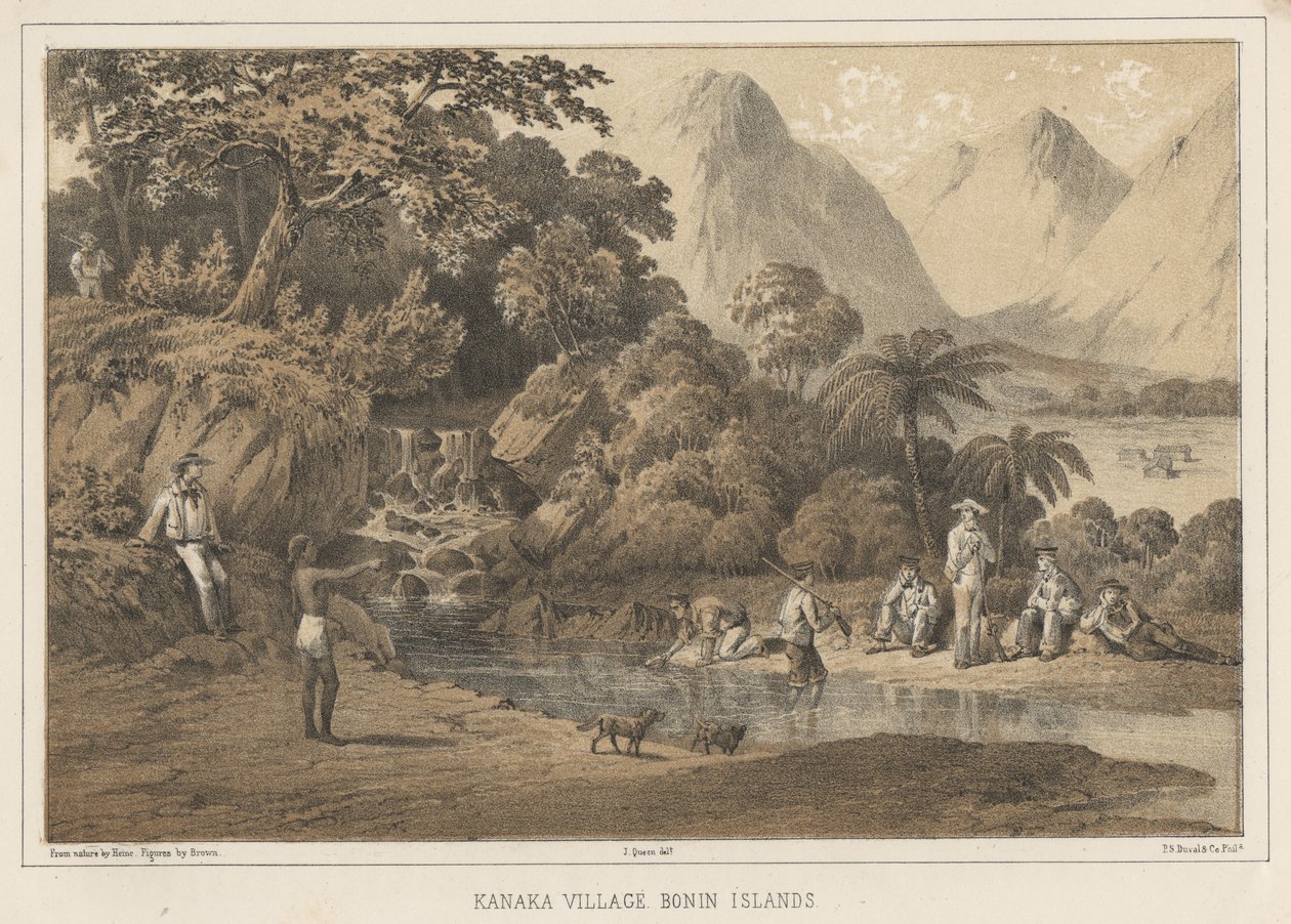 Aldea Kanaka, Islas Bonin, 1855 de Wilhelm Joseph Heine