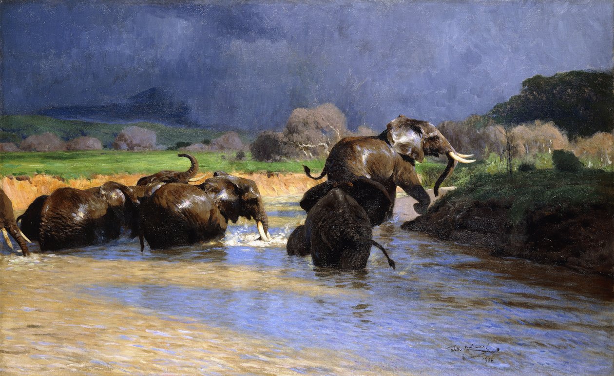 Elefantes Bañándose, 1908 de Wilhelm Kuhnert