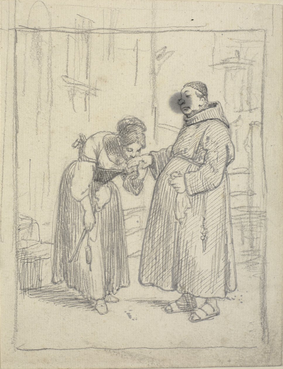 Chica besando la mano de un monje de Wilhelm Marstrand