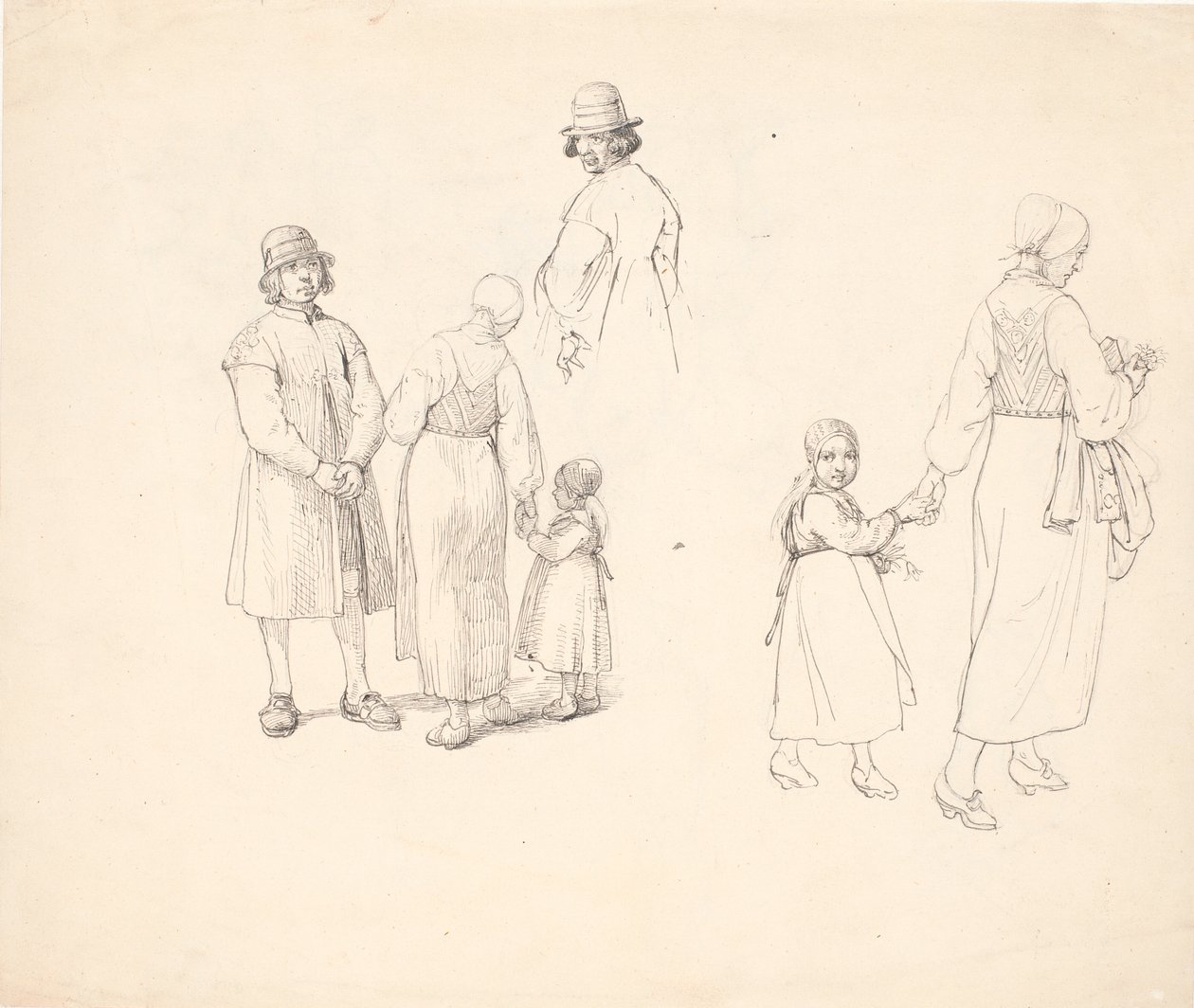 Hoja de estudio con gente de Dalar de Wilhelm Marstrand