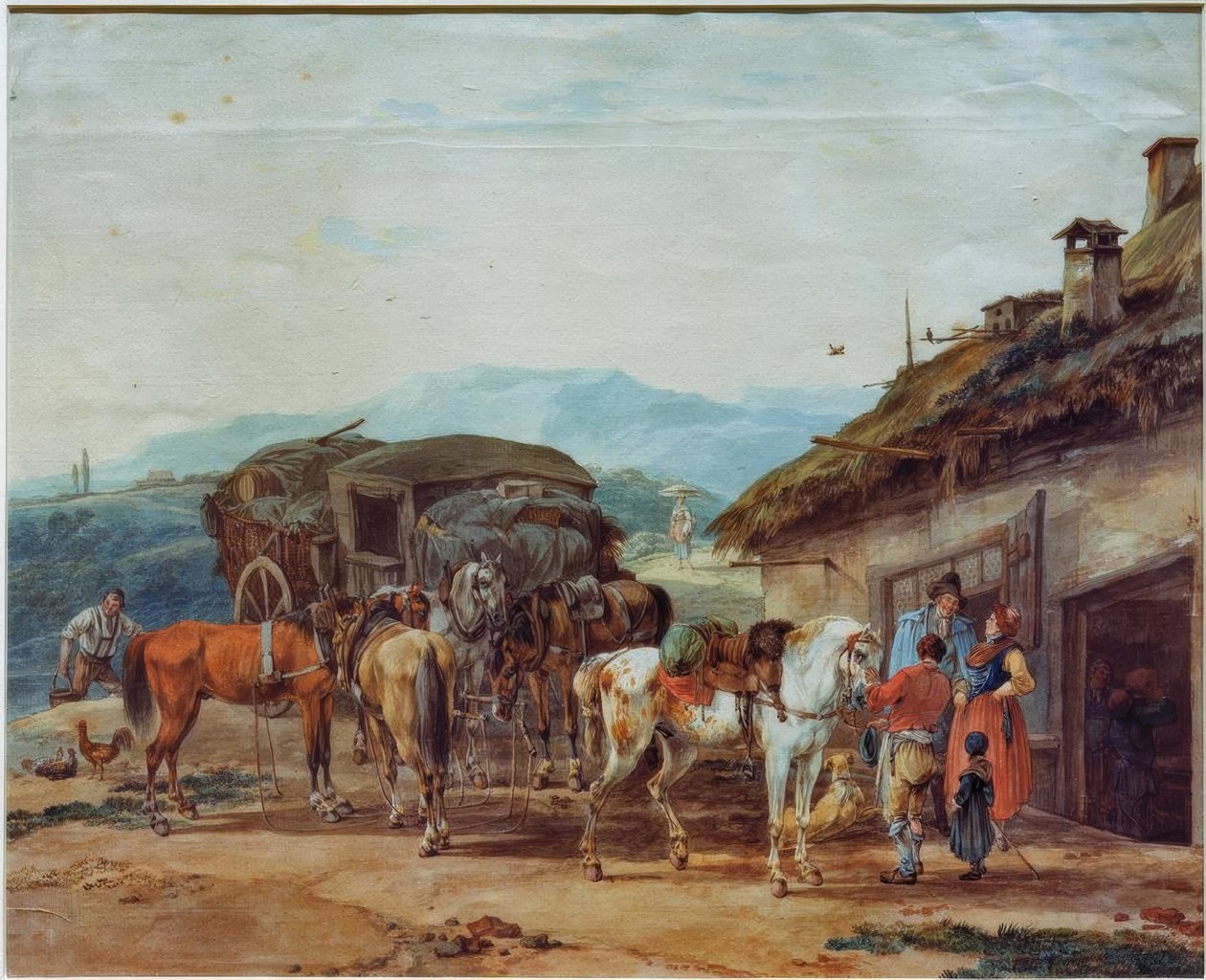 Cambio de caballos de un coche de viaje de Wilhelm von Kobell