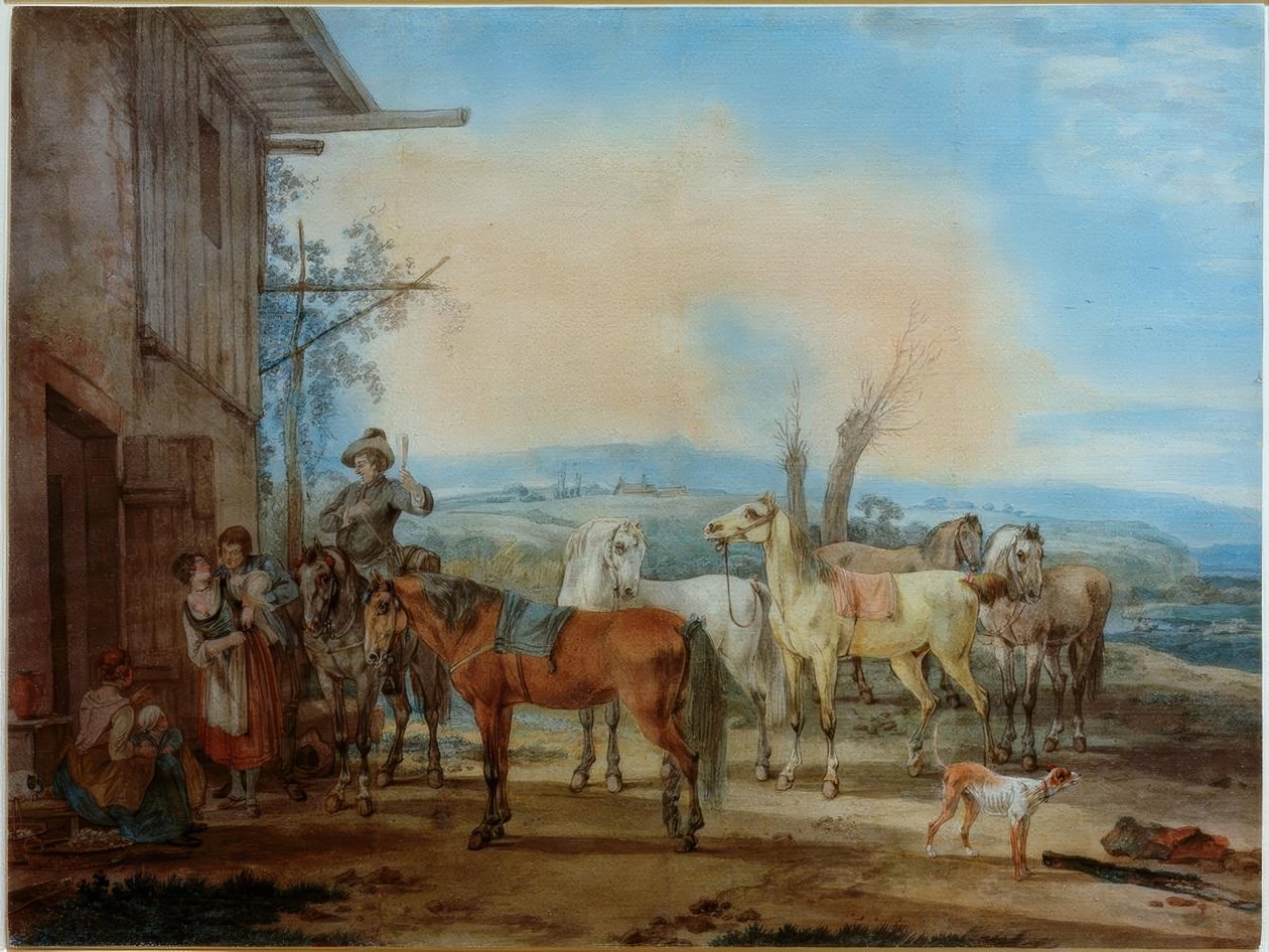 Jinete frente a una taberna de Wilhelm von Kobell