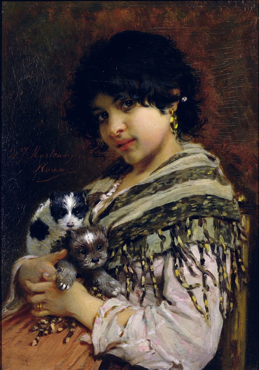 Gitana con dos cachorros de Willem Johannes Martens