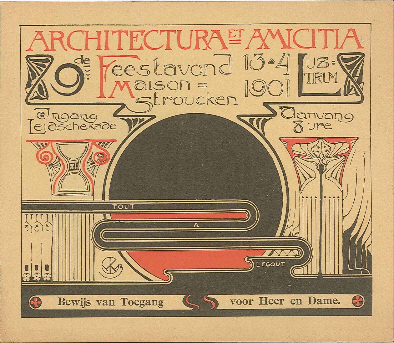 Prueba de acceso para la fiesta del 13 de abril de 1901 con motivo del 9º lustro de Architectura et Amicitia de Willem Kromhout