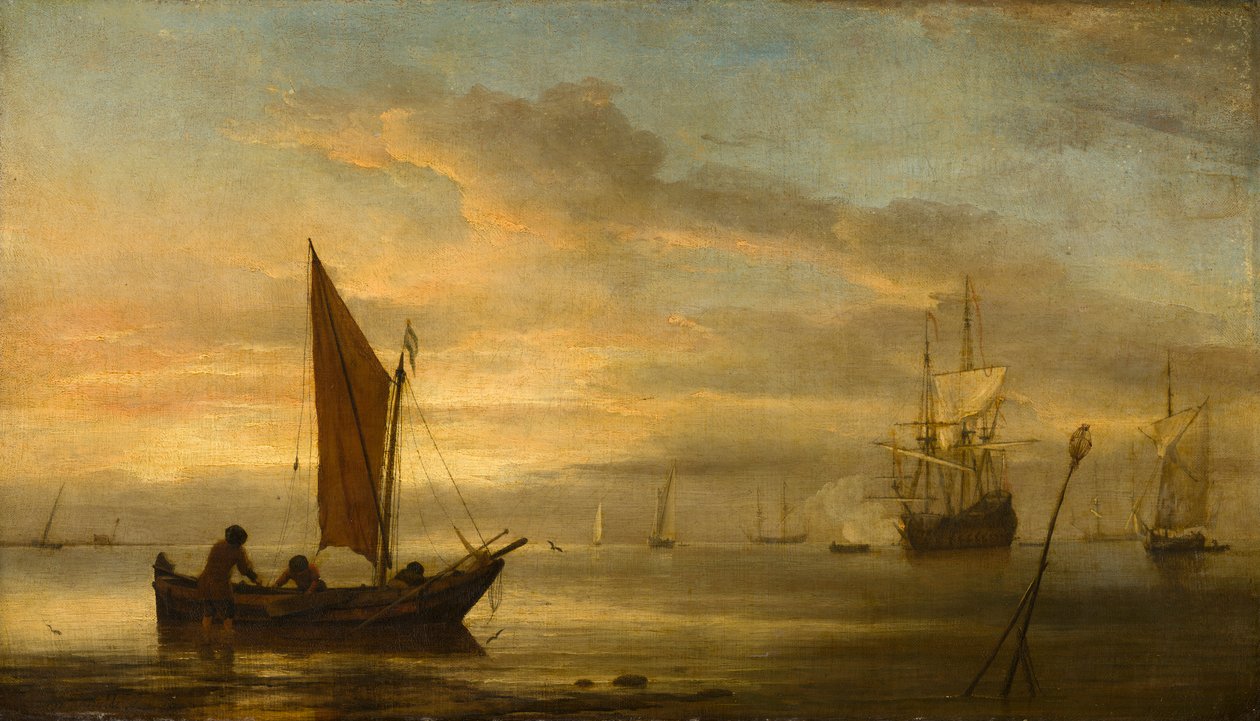 Puesta de sol en el mar de Willem van de Velde