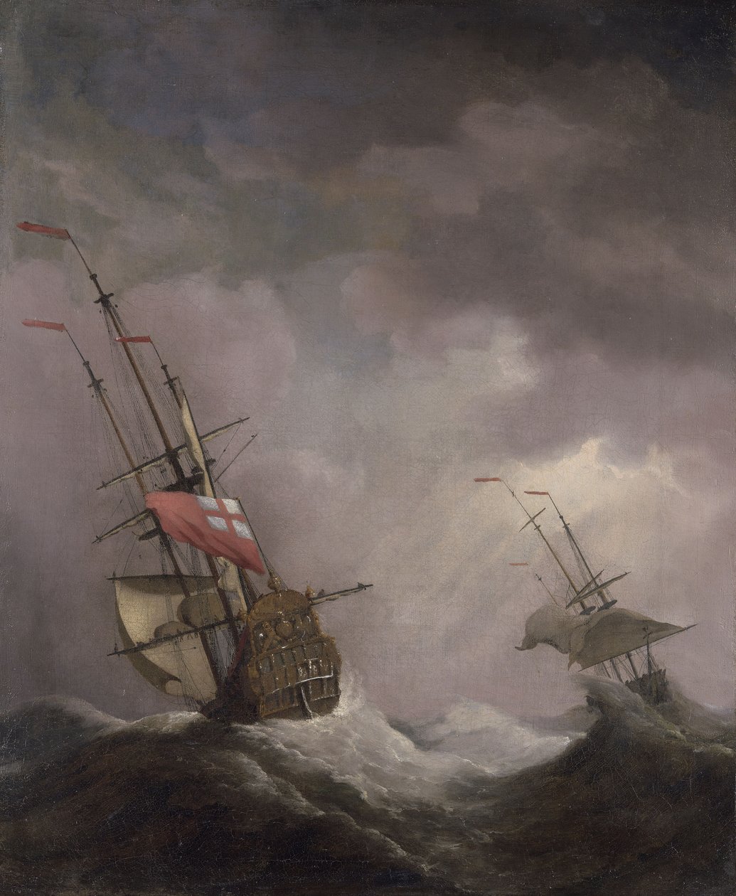 Un barco inglés en el mar navegando en una tormenta de Willem van de Velde the Younger