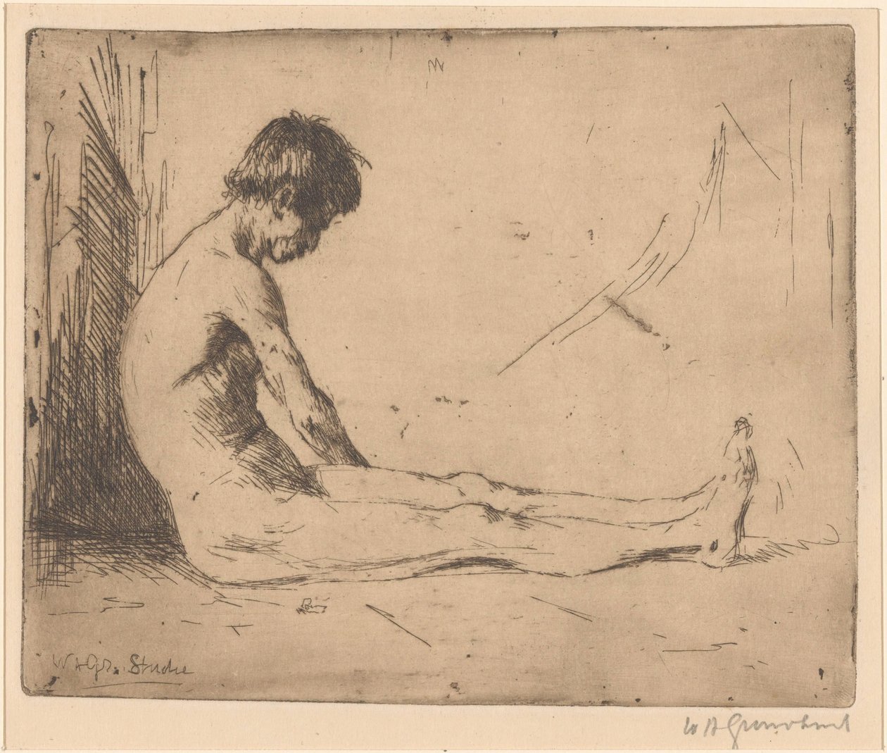 Hombre sentado y desnudo de Willem Adrianus Grondhout (signed by artist)