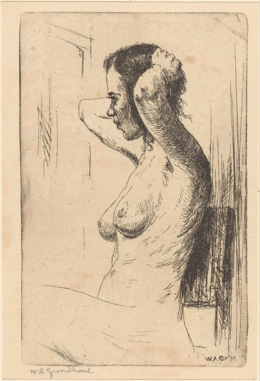 Mujer sentada y desnuda de Willem Adrianus Grondhout (signed by artist)