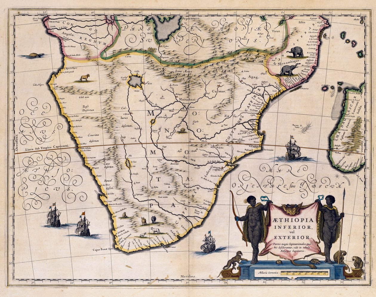 Mapa de Etiopía y Sudáfrica (grabado) de Willem Blaeu