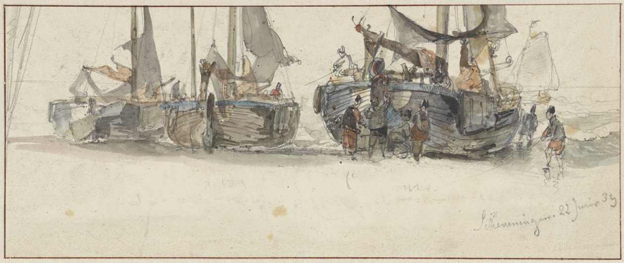 Barcos de pesca en la playa de Scheveningen de Willem Roelofs (I)
