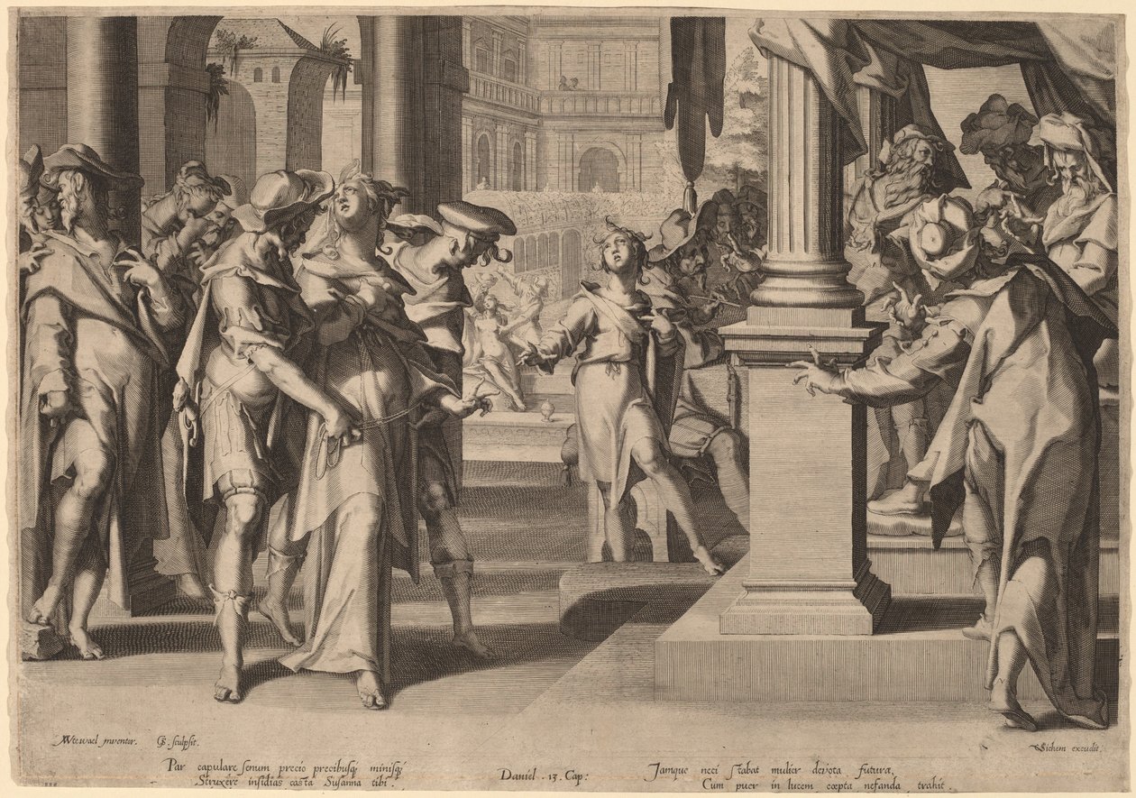 Susana ante Daniel de Willem Swanenburgh, after Joachim Anthonisz Wtewael