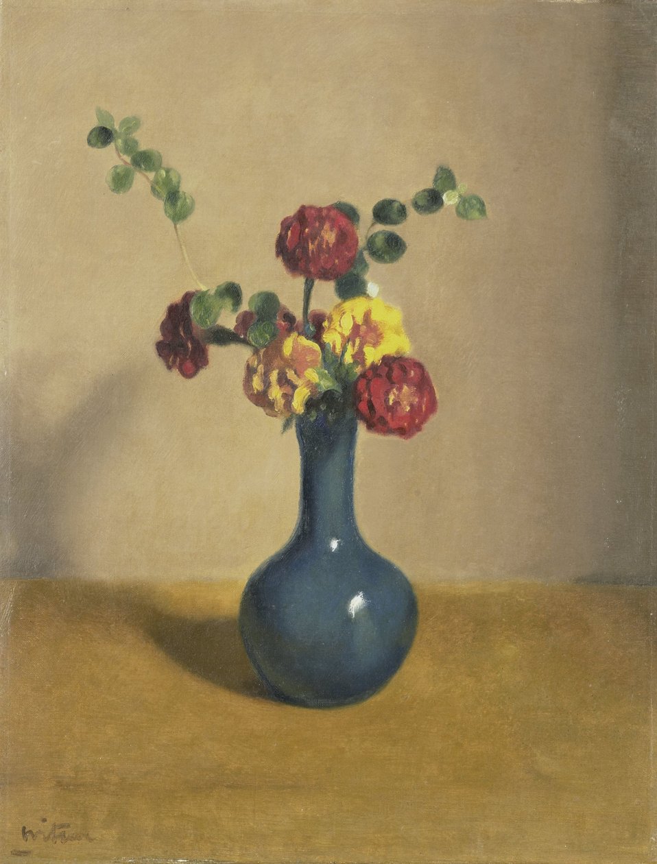 Caléndulas en un jarrón azul de Willem Arnoldus Witsen