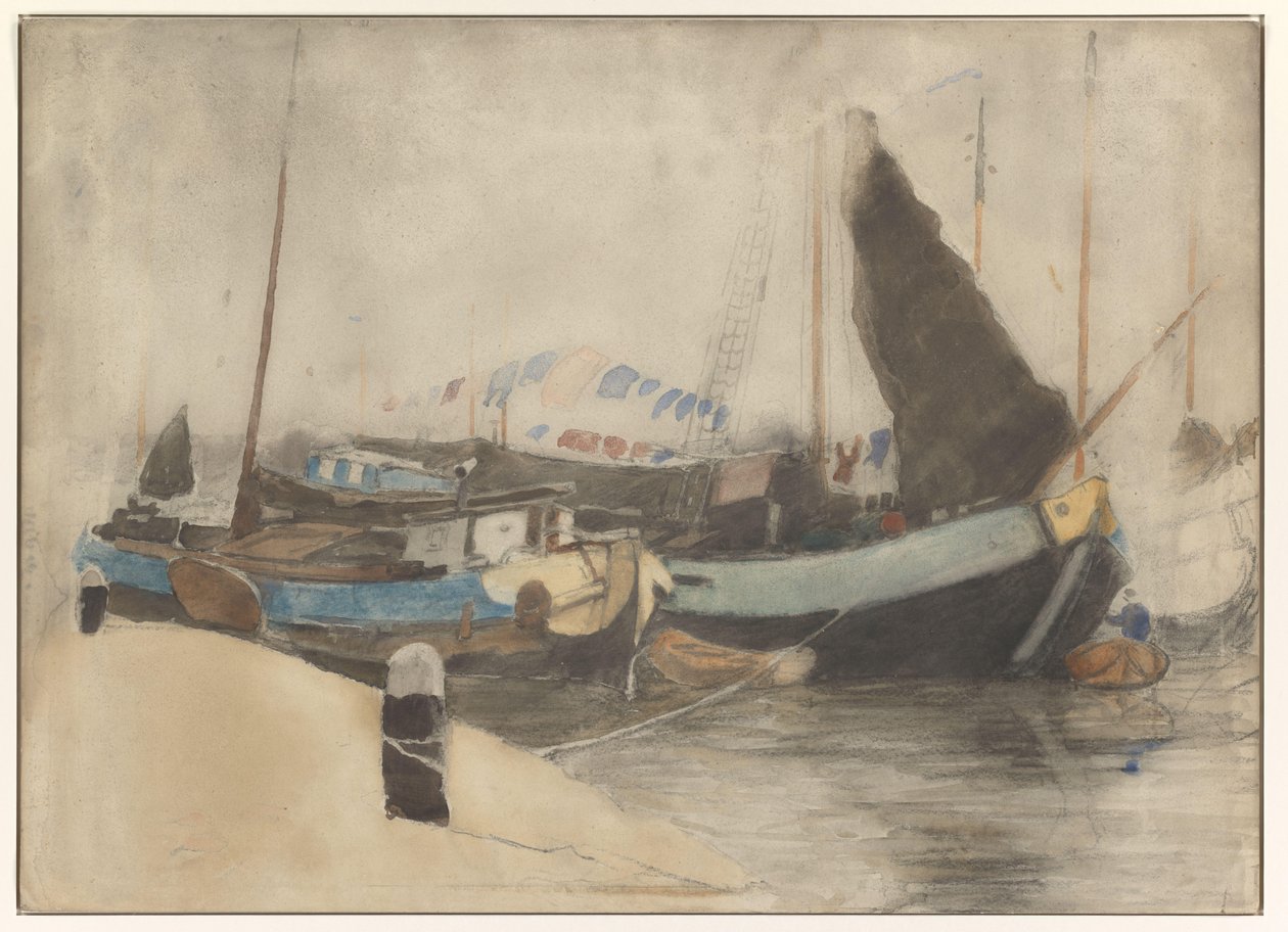 Barcazas amarradas de Willem Arnoldus Witsen