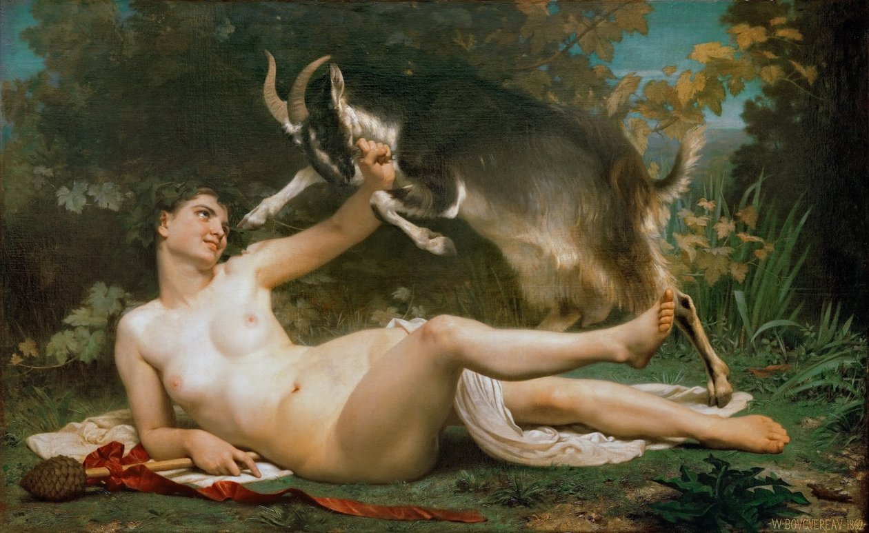 Bacante jugando con una cabra de William Adolphe Bouguereau