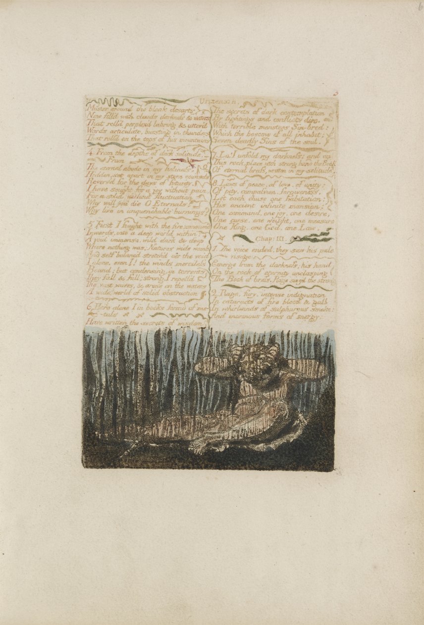Reunión alrededor de los desiertos desolados..., placa 6 de El Primer Libro de Urizen, 1794 de William Blake