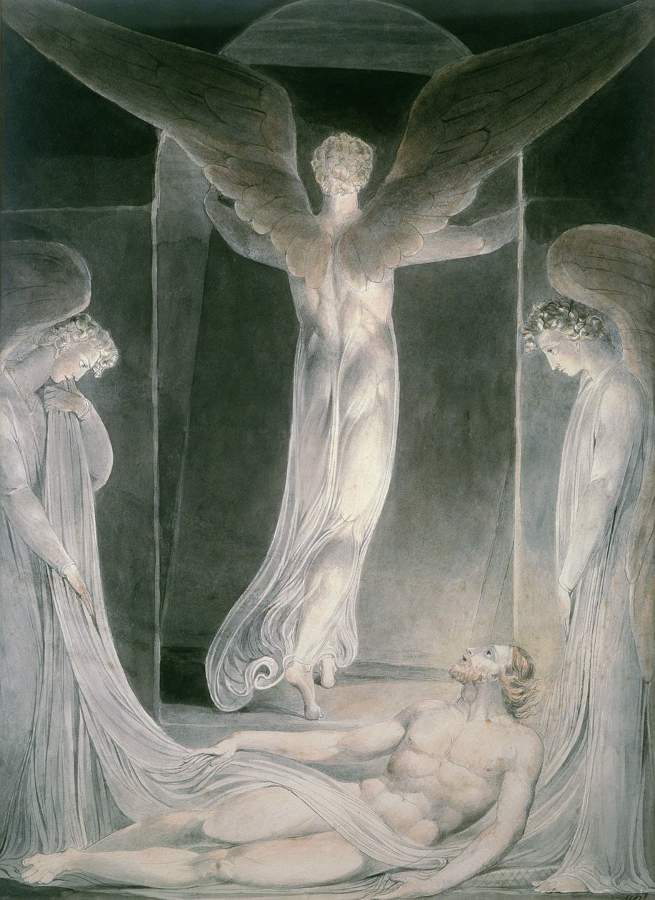 La Resurrección: Los ángeles removiendo la piedra del sepulcro de William Blake