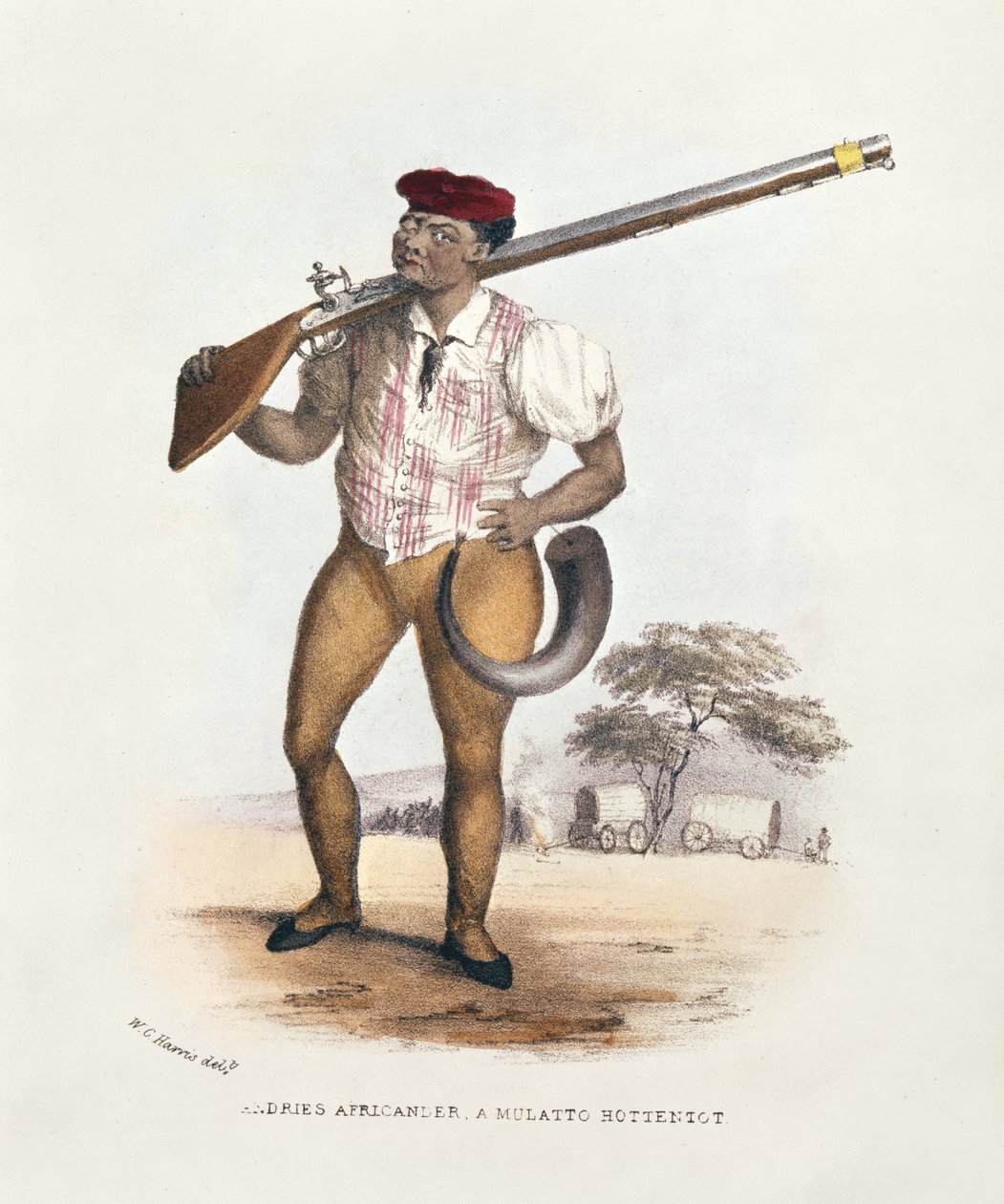 Andries Africander, un mulato hotentote, ilustración de Deportes salvajes de Sudáfrica, por W.C. Harris, 1841 de William Cornwallis Harris
