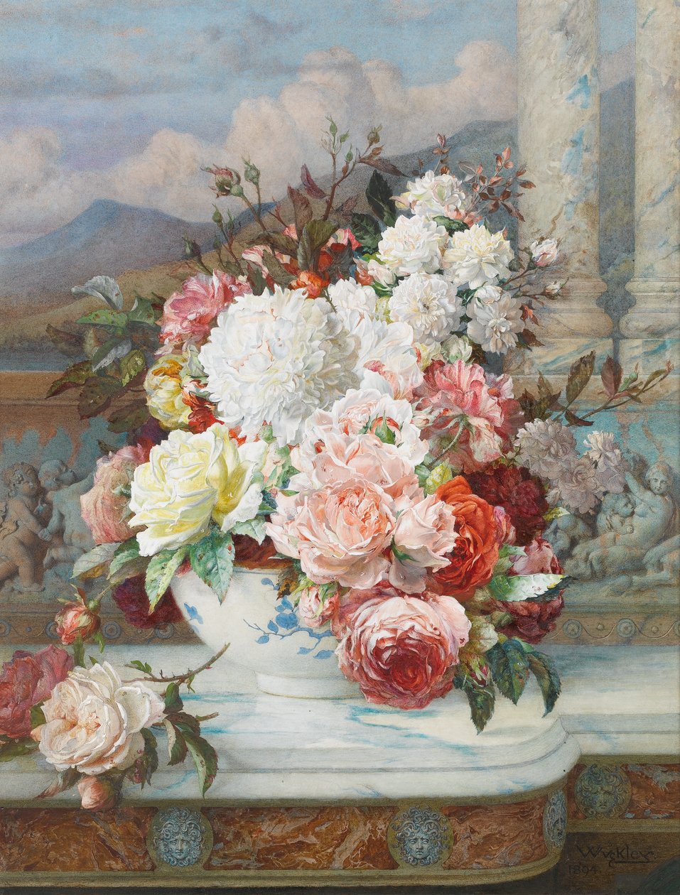 Rosas en un borde de mármol, 1894 de William Jabez Muckley