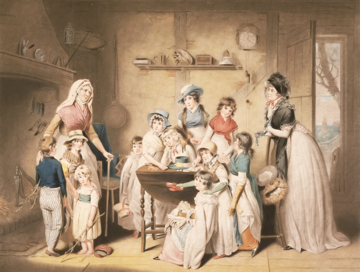 Los Huérfanos del Marinero, o La Suscripción de las Señoritas, grabado por William Ward (1766-1826), pub.1800 de William Redmore Bigg