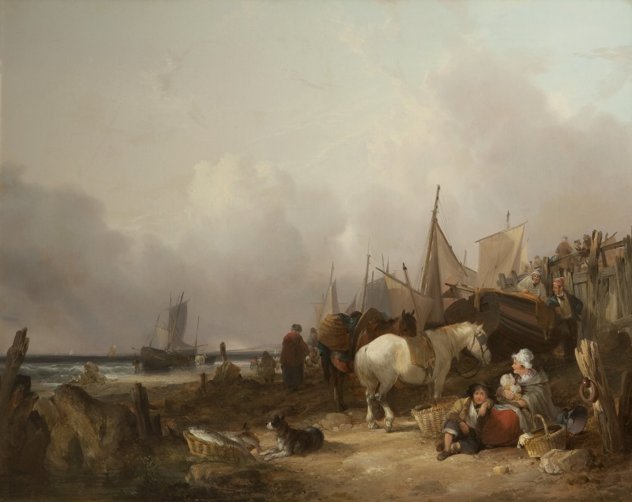 Escena costera con figuras de William Snr. Shayer