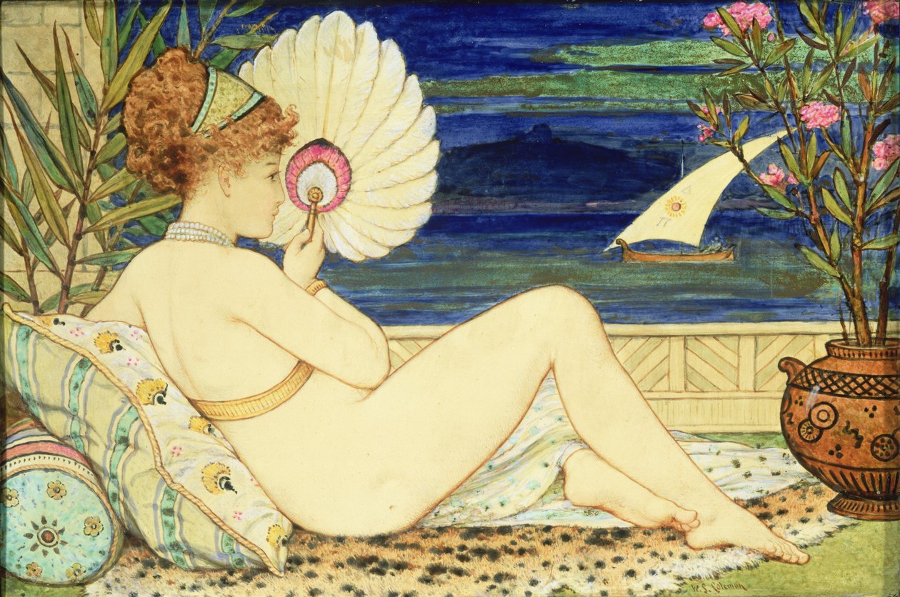 Mujer con abanico, Minton Art Pottery, c.1872 de William Stephen Coleman